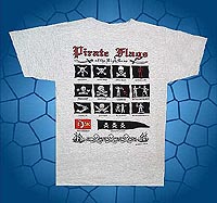 pirate flags of the high seas t-shirt features pirates such as Screen Printed T-shirts featuring, pirate flags, black beard, steade bonnet, jack rackam, edward low, richard worley, henry every, edward england, emanuel wynne, walter kennedy, bartholomew roberts, thomas tew, christopher moody